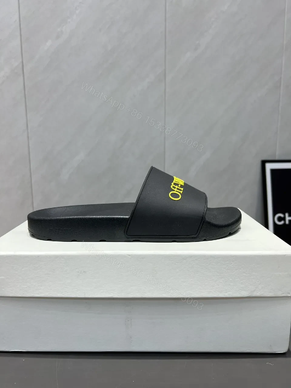 View 9 of Bold Minimalist Slides - Black EVA Comfort, Neon Branding