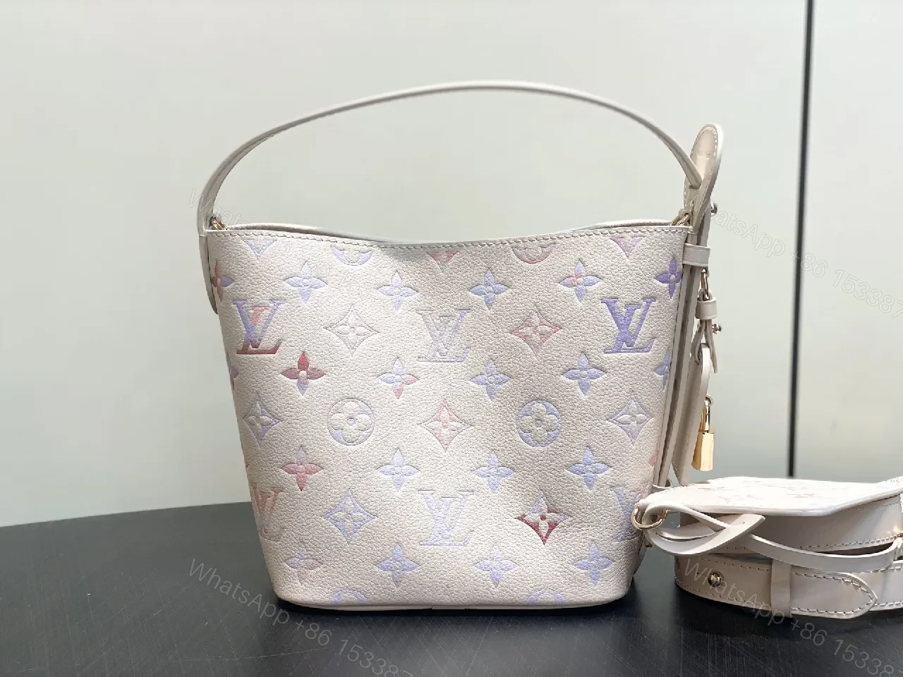 View 9 of Pastel Monogram Bucket Bag: Lux Everyday Elegance