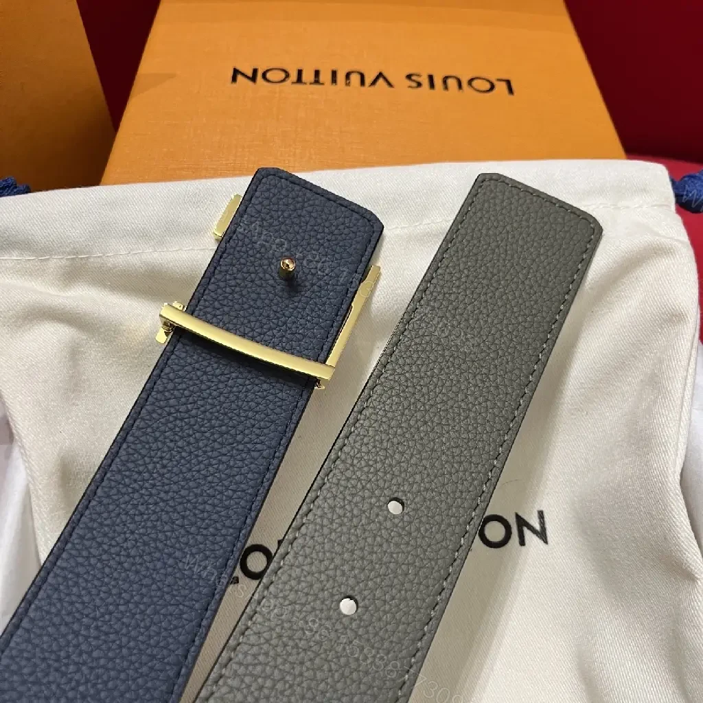 View 2 of Premium Leather Belt with Gold LV Buckle