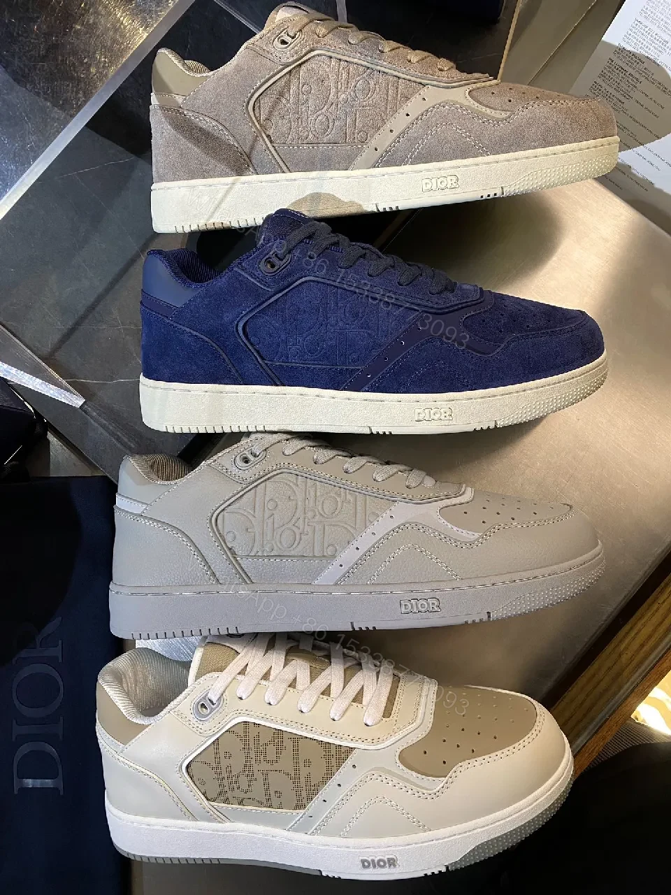 View 3 of Navy Suede High-Tops with Sculpted Texture, Luxury Fit