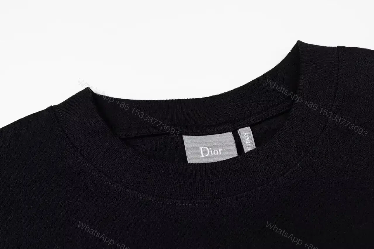 View 2 of Bold Black Cotton Tee, Textured Dior Logo, Modern Luxe