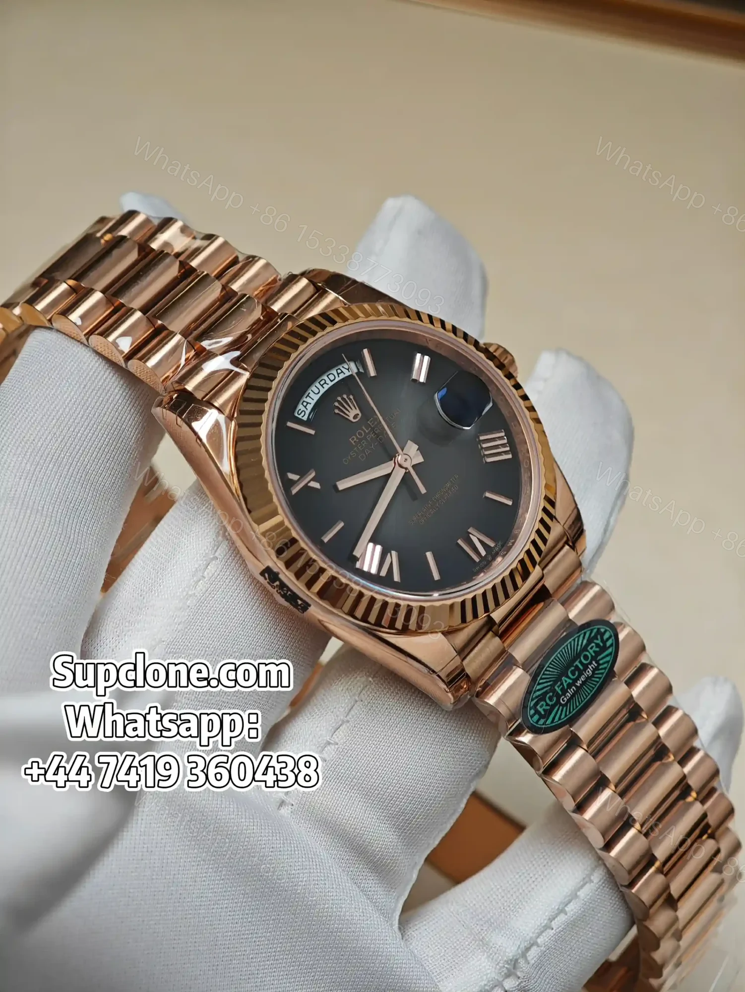 View 2 of Rolex Day-Date 40mm Rose Gold Grey Roman Dial – Super Clone 1:1 Cal. 3255