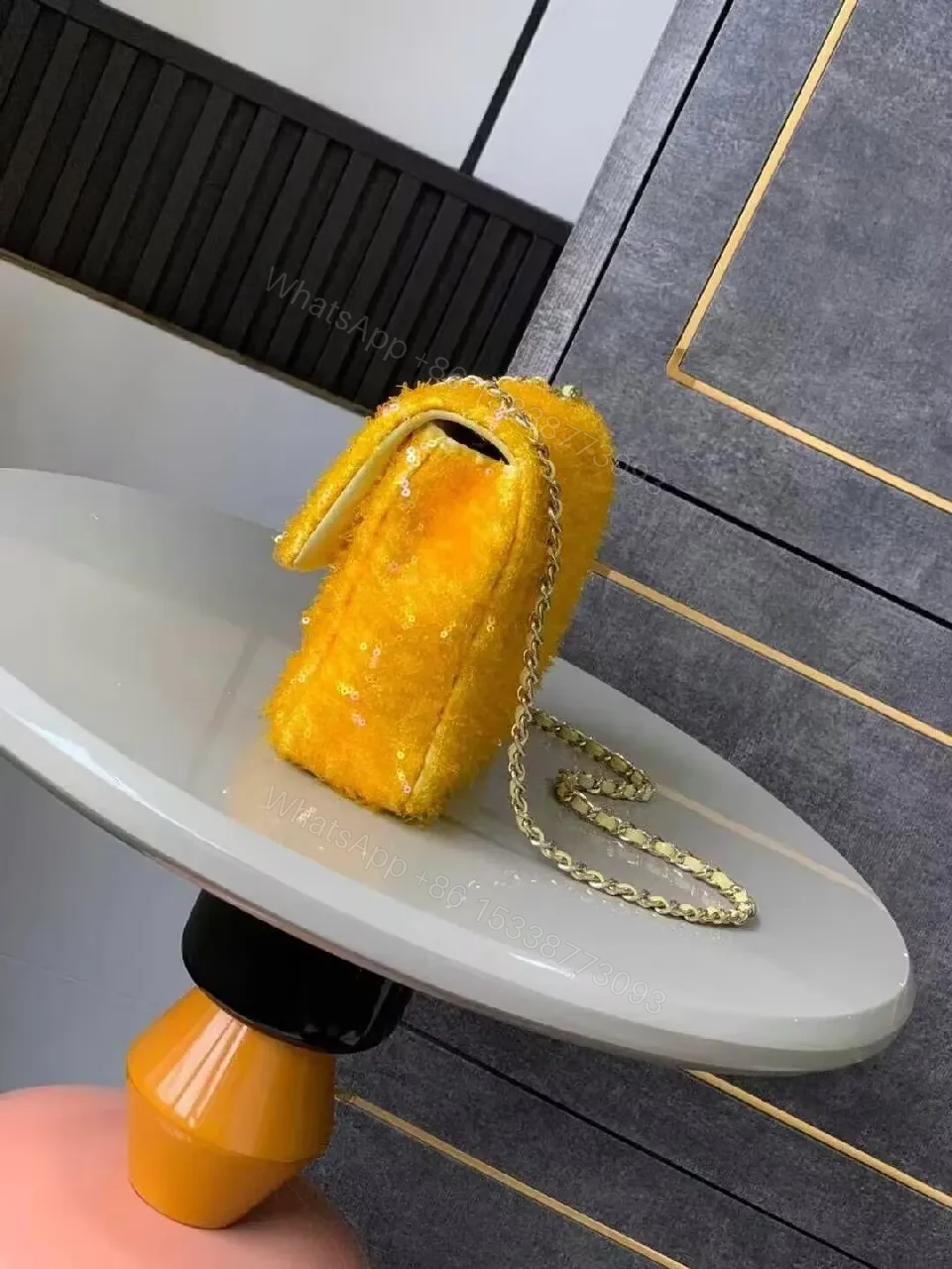 View 3 of Yellow Textured Bag — Luxe, Structured, Crossbody/Top-Handle