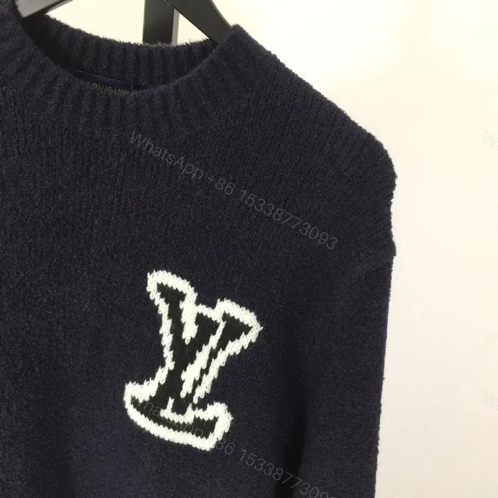 View 3 of Navy Knit Logo Sweater — Luxe Casual Knitwear, Regular Fit
