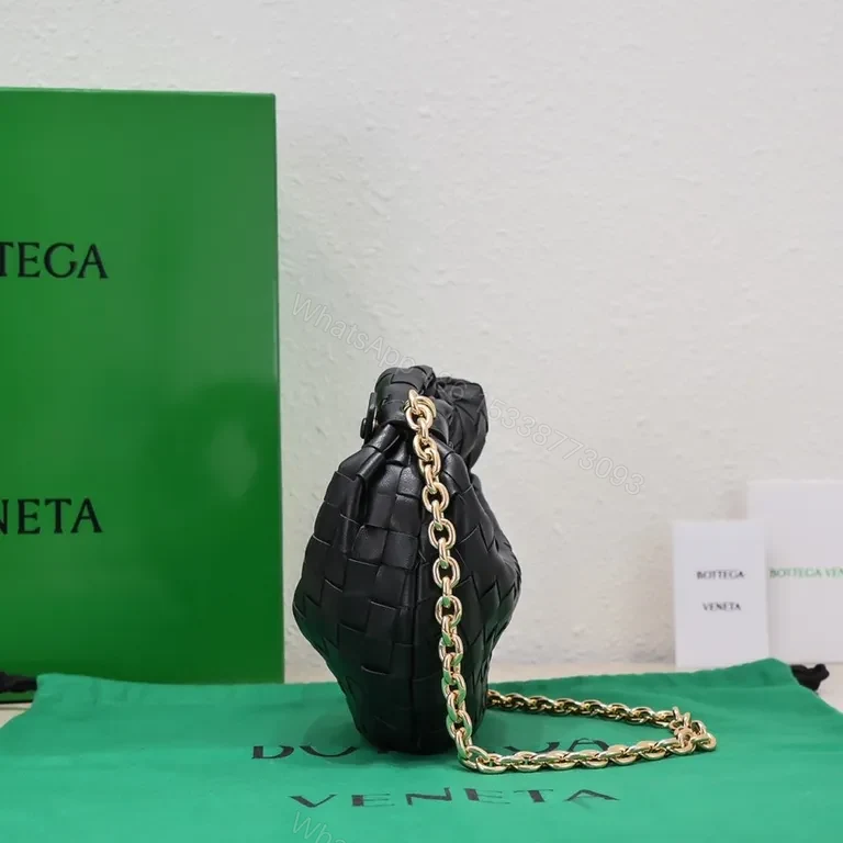 View 4 of Elegant Weave Bag: Luxe Compact, Gold Chain Strap Bag