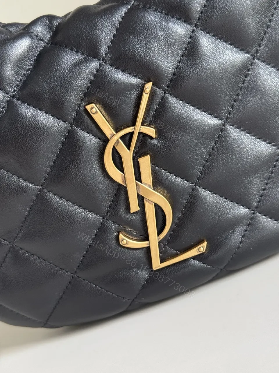 View 4 of Quilted Leather Handbag: Black with Gold Hardware Flair