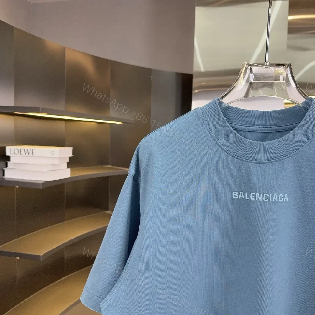 View 6 of Blue Cotton Relaxed Tee, Premium, Everyday Luxury Shirt