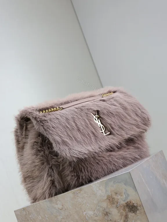 View 3 of Luxuriously Faux Fur Satchel: Gold-YSL Hardware Bag