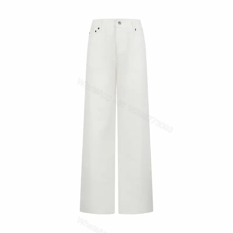 Off-White Cream Wide-Leg High-Waist Pants with Metal Button Zip — view 1
