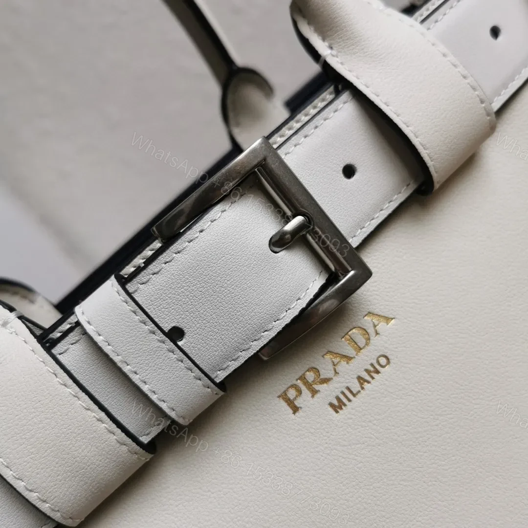 View 5 of Prada White/Black Prada Buckle small leather handbag with belt