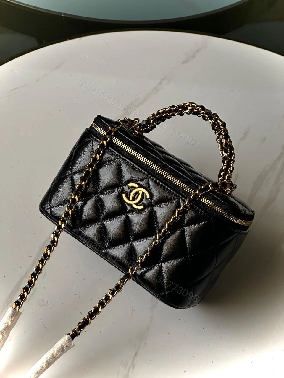 View 4 of Chanel Black Matlasse Coco Lambskin Leather Vanity Bag