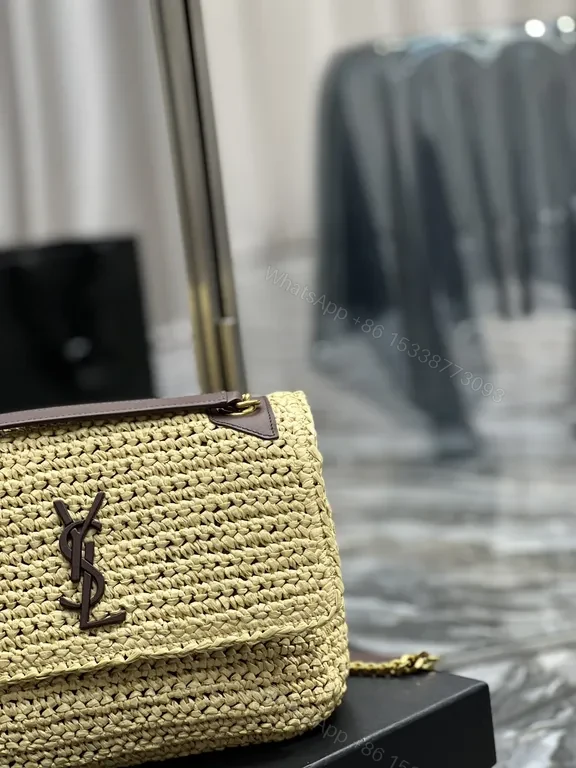 View 2 of Neutral Raffia Chain Bag: YSL-Emblem Luxe Crossbody Bag