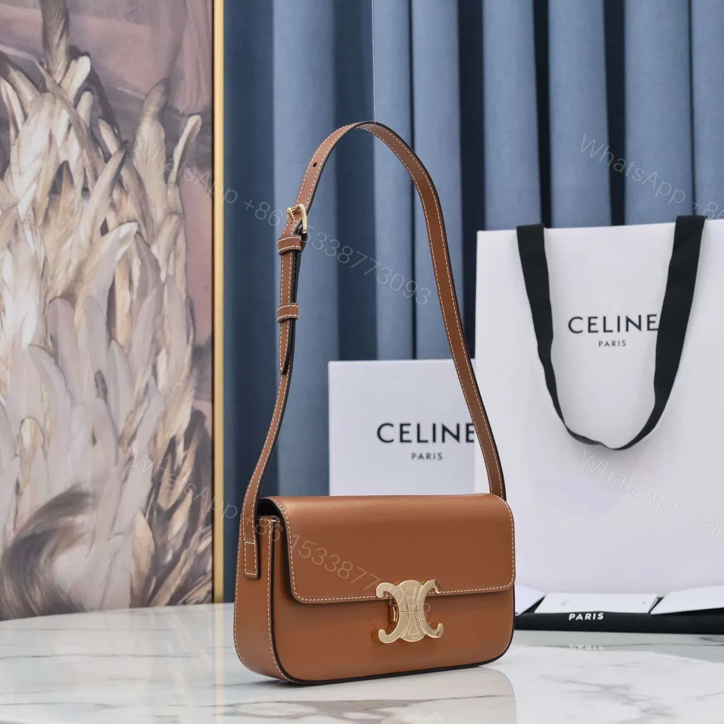 View 7 of Celine Triomphe Brown Handbag Super Premium Super Smooth Leather 20x12cm