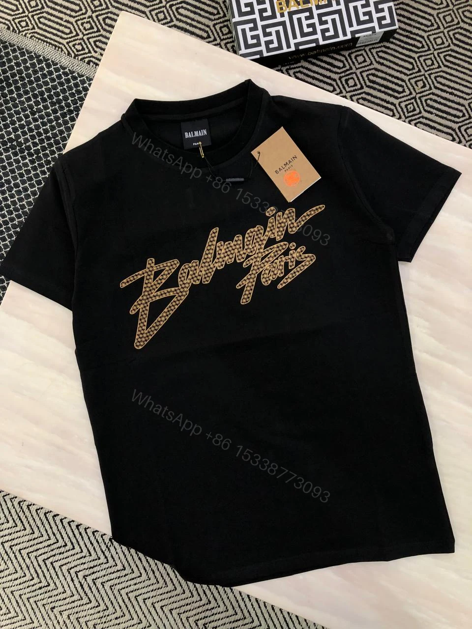Balmain Exclusive Cotton Lycra Crew Black Printed T-Shirt First Copy | AAA+ Replica — view 1