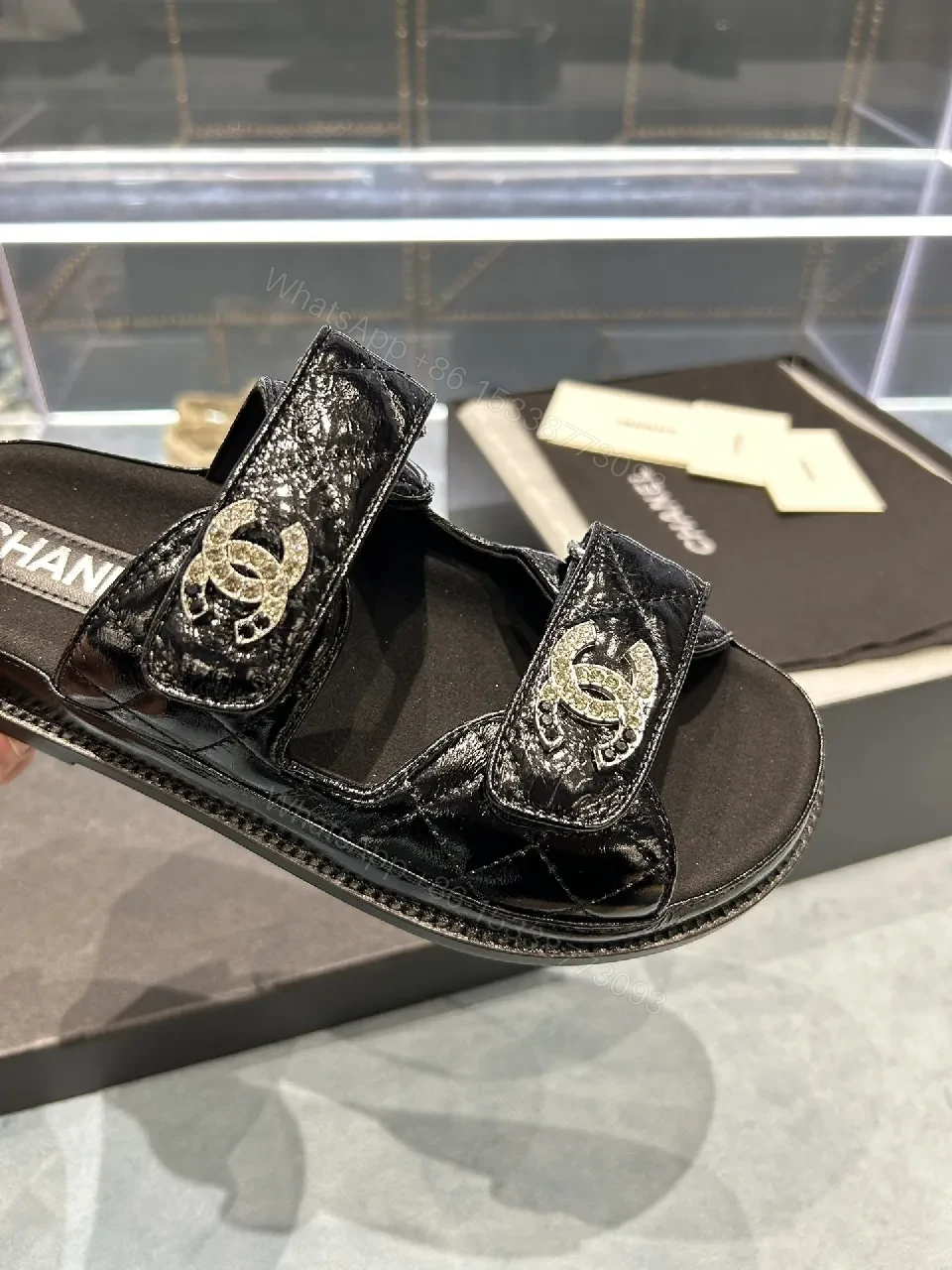 View 9 of Black Satin Logo-Embossed Sandals | Luxe Everyday Comfort