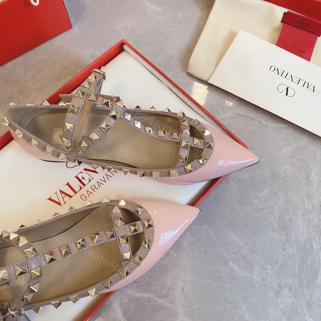 View 3 of Valentino Women Pink Patent Leather Studded Flats