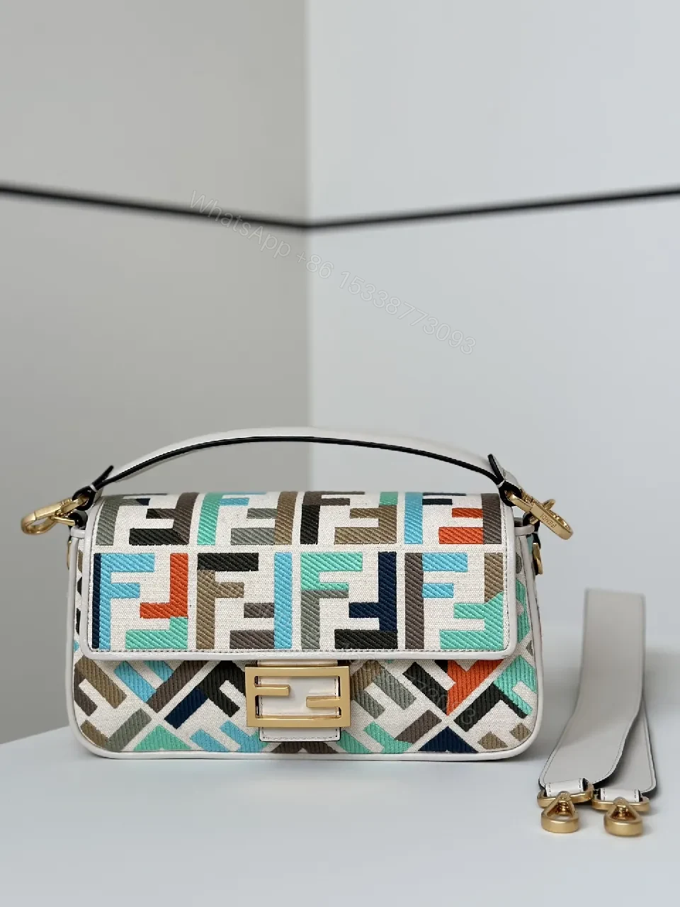 Geometric Pattern Bag with Bold Gold Hardware Crossbody — view 1