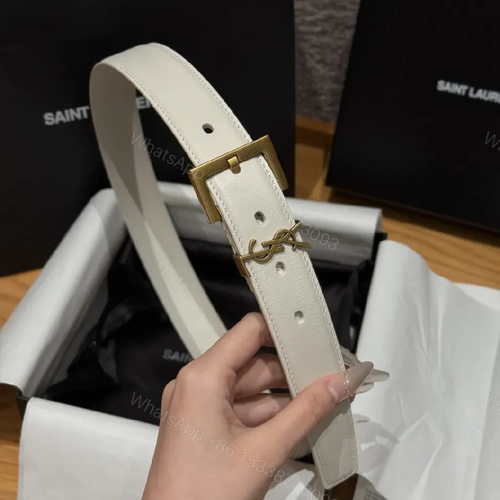 View 6 of White Leather Belt – Minimalist Gold Hardware Belt, Unisex Accessory