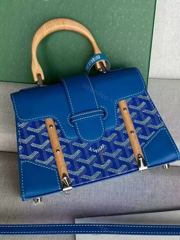 View 3 of Chic Structured Satchel: Bold Blue, Goyard-Inspired Texture