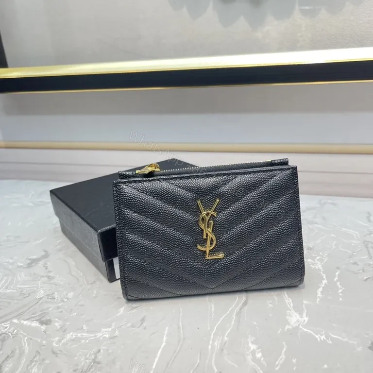 Chic Quilted Calfskin Wallet – YSL Gold Logo Compact — view 1