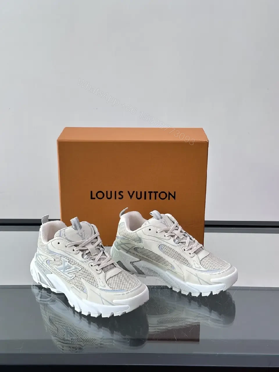 View 6 of Beige Mesh Chunky Sneaker Tech-Wavesole Louis Vuitton Style Sneakers