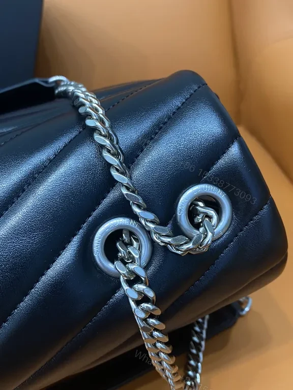 View 2 of Chevron-Quilted Black Leather Crossbody Bag with YSL Hardware
