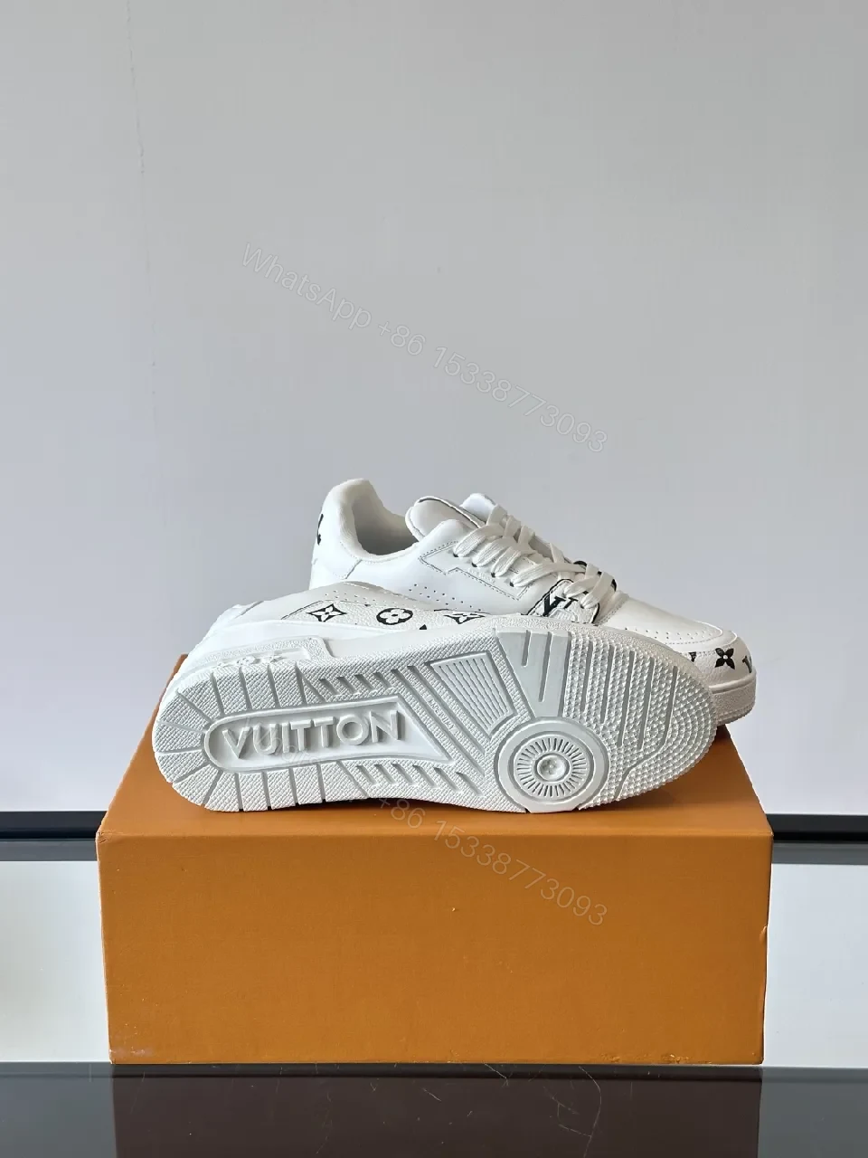 View 8 of White Leather Monogram High-Tops with Luxe Details Sneakers