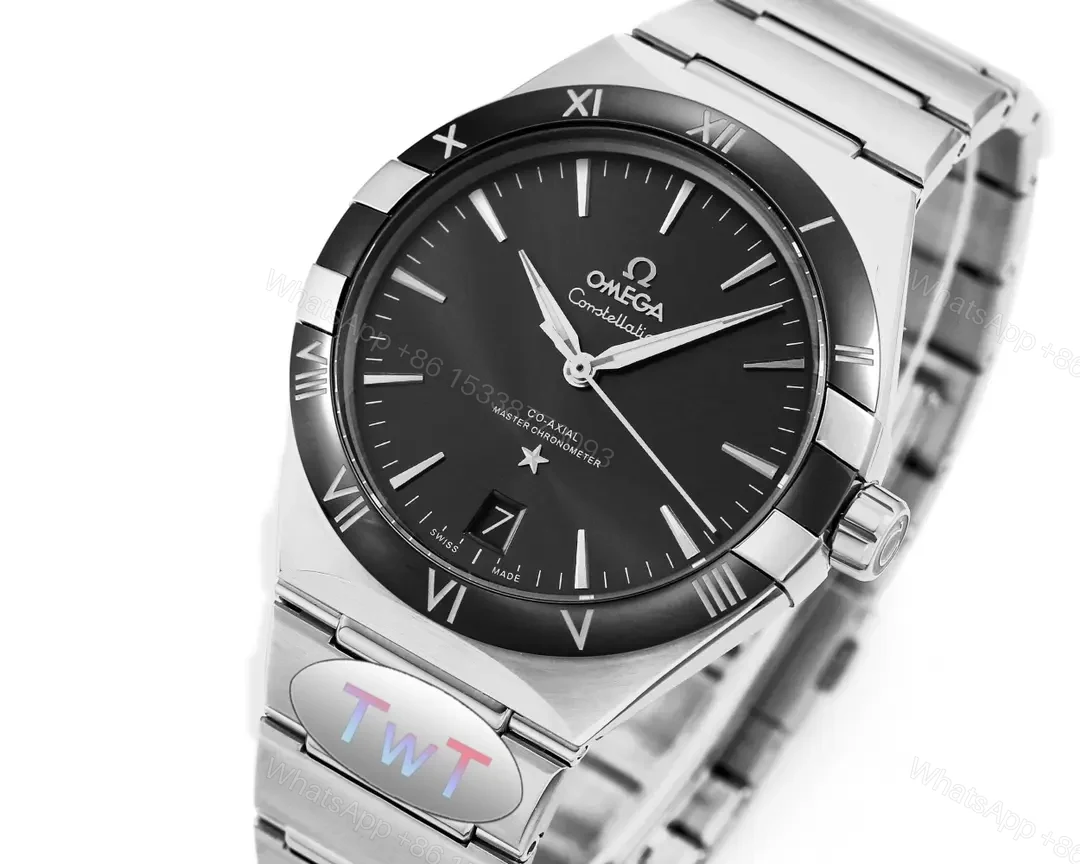 View 2 of Omega Constellation Star Series 5th Generation Ceramic Bezel Watch Black Dial 41MM Stainless Steel Case 8900/8901 Co-Axial Movement