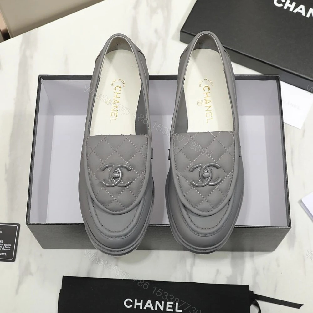 View 5 of Chanel CC Nib Turnlock Moccasins Flat Loafers Grey