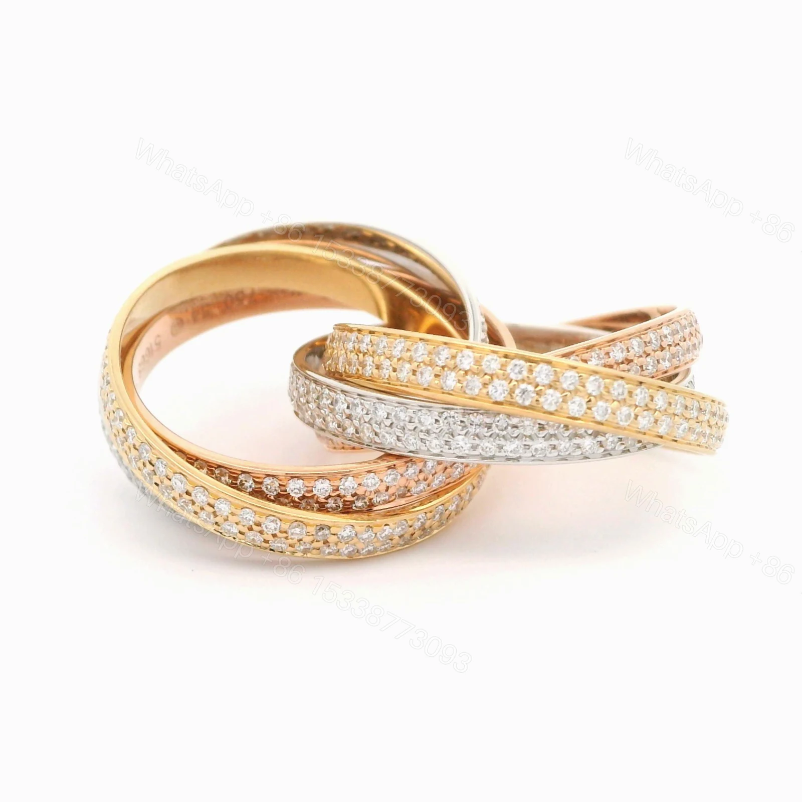 View 6 of 18K Gold Cartier Three Color, Trinity Six Band Ring