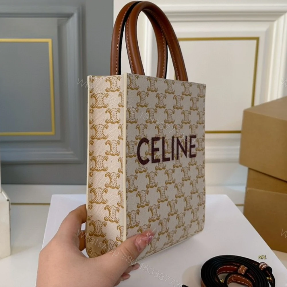View 6 of CELINE MINI VERTICAL CABAS IN TRIOMPHE CANVAS AND CALFSKIN BEIGE 17CM