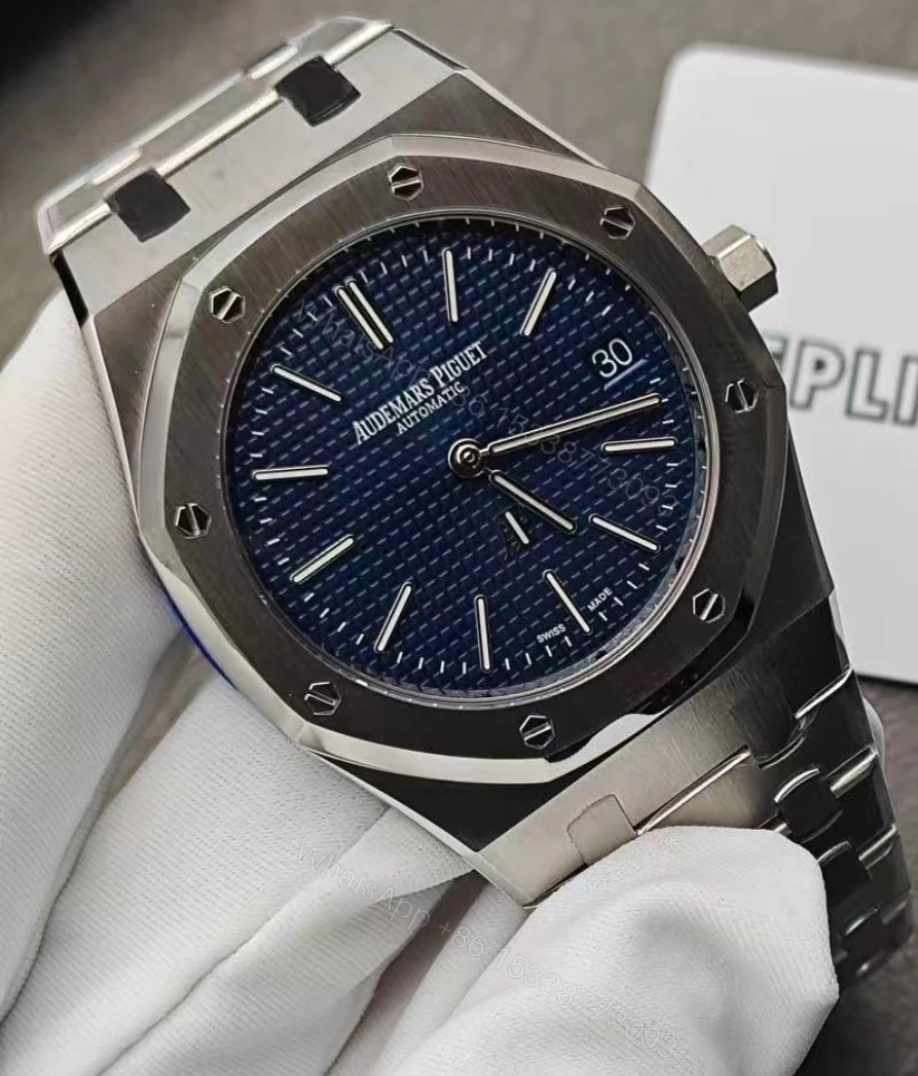 View 10 of Replica Audemars Piguet Royal Oak Jumbo Extra-Thin Blue 15202IP.OO.1240IP.01