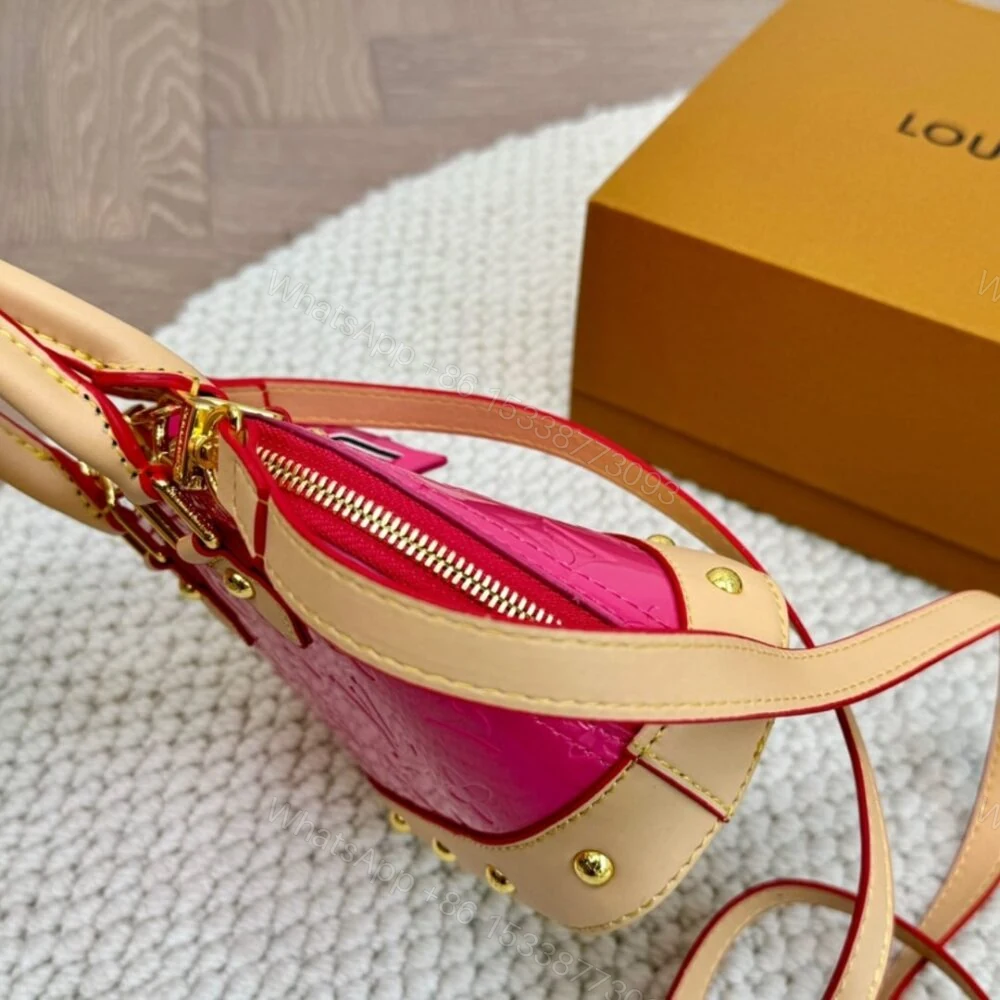 View 4 of Louis Vuitton Alma Nano Monogram Vernis Embossed Neon Pink 18Cm M90611