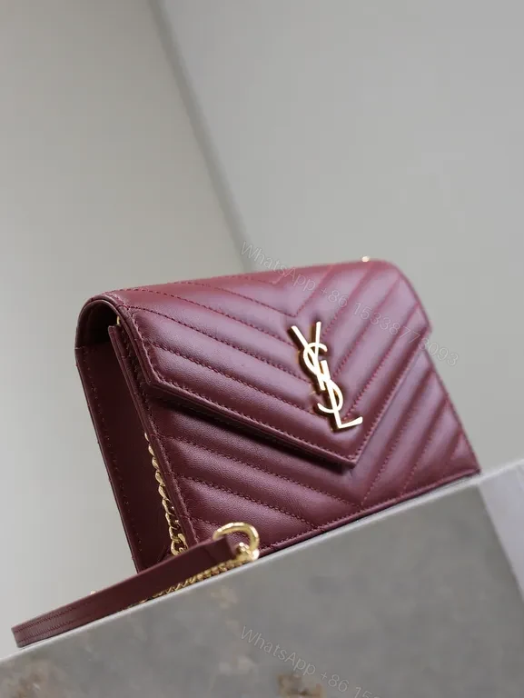 View 8 of Chic Quilted Envelope Bag â€“ Maroon Leather, Gold YSL Hardware