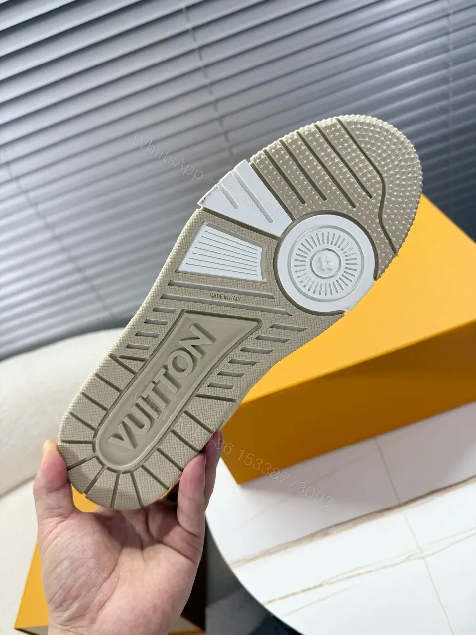 View 3 of White Quilted Leather High-Tops with Beige Suede Overlays