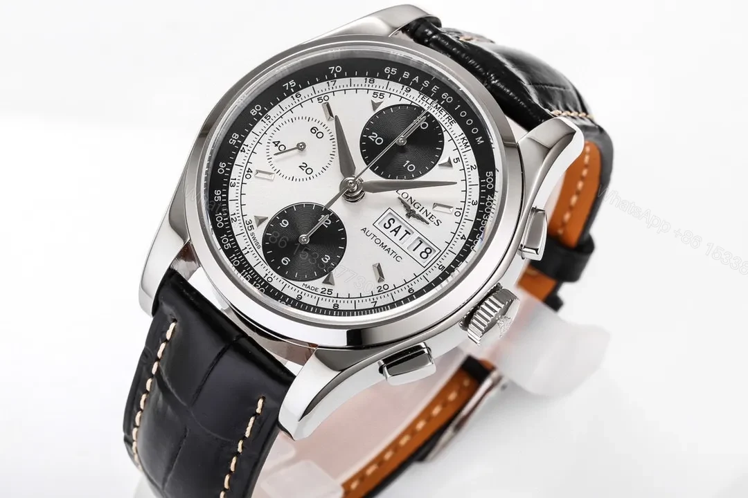 View 3 of Longines Classic Re Edition Men’s Watch Black and White Dial 40mm Stainless Steel Case Black Leather Strap Automatic 7750 Movement