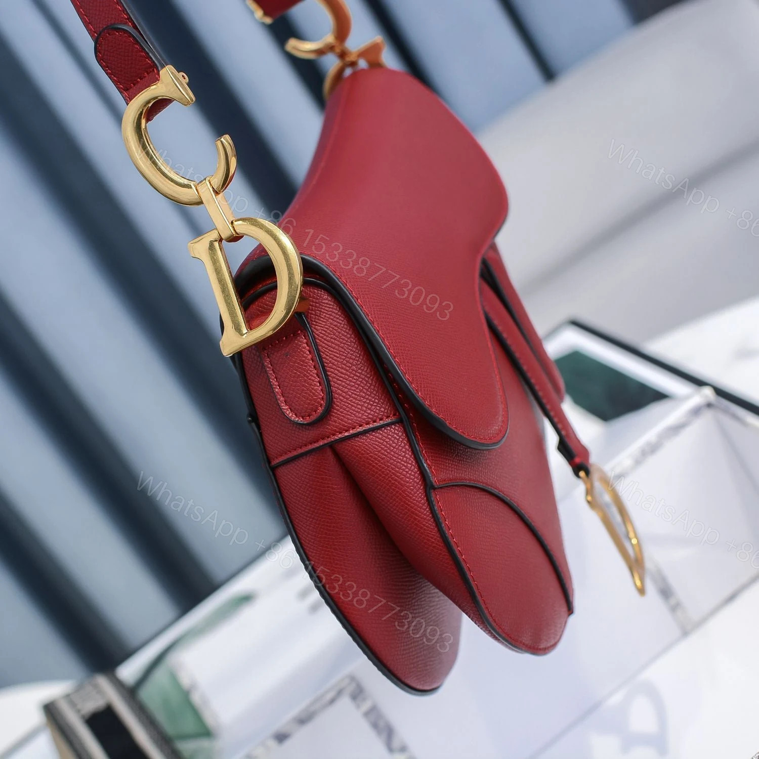 View 5 of Saddle Bag with Strap Grained Calfskin