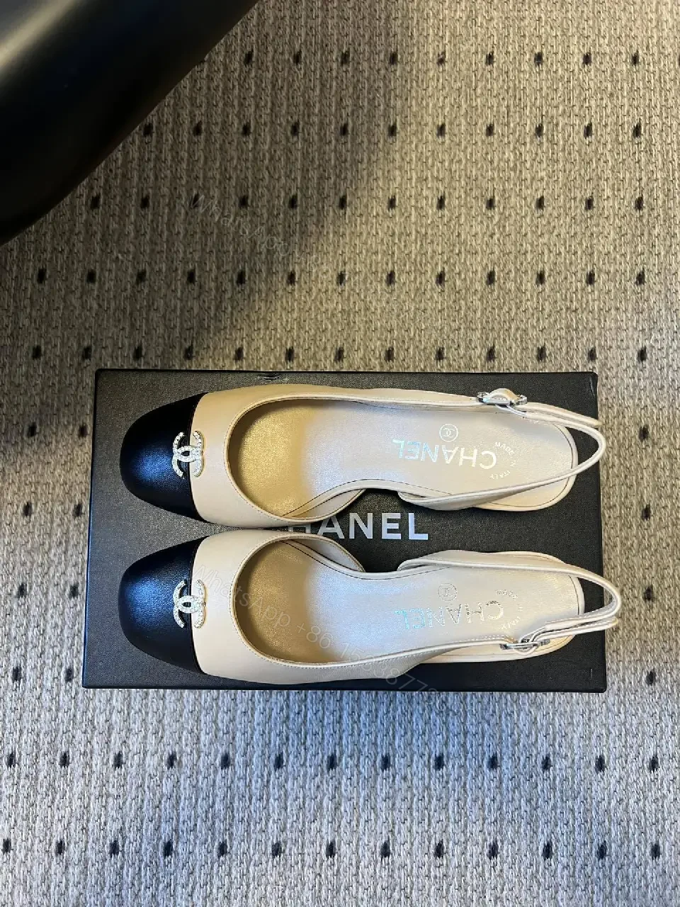 View 2 of Two-Tone Slingbacks with Logo Detail - Leather Heels