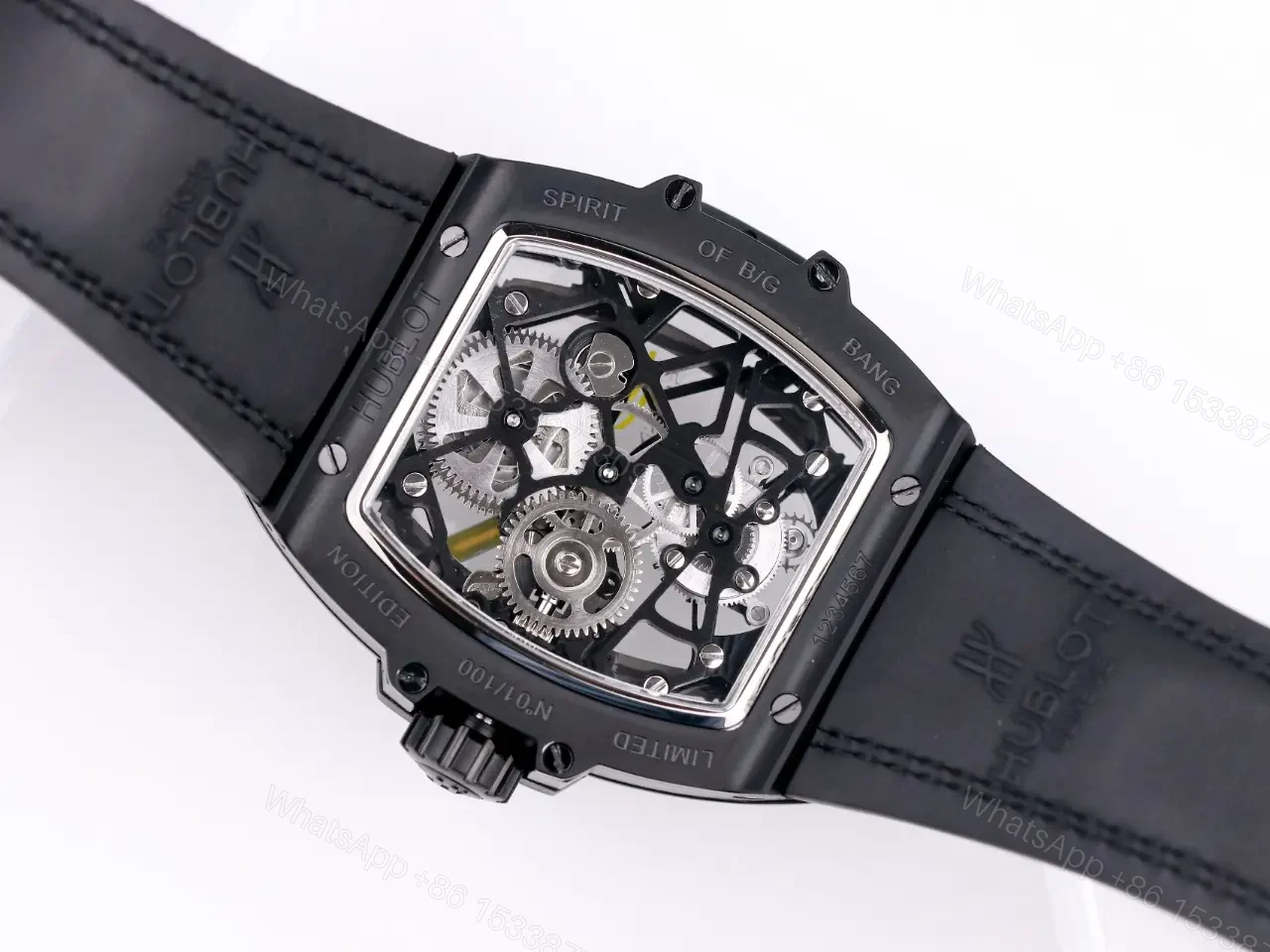 View 7 of Hublot Masterpiece 906 Black and Yellow Skeleton Tourbillon Watch with 18K Rose Gold/Platinum Plated Case and Leather/Rubber Strap