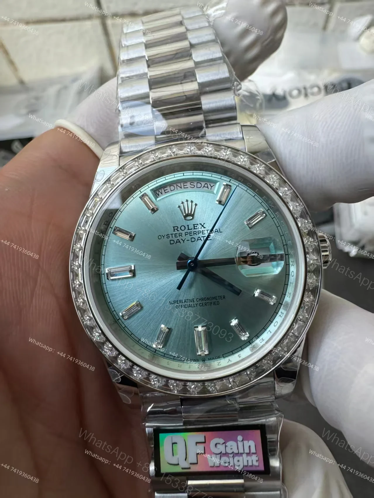 View 4 of Rolex Day-Date 228396TBR 1:1 Replica Ice-Blue Dial 40MM 3255 Movement Presidential Bracelet Super Clone Watch
