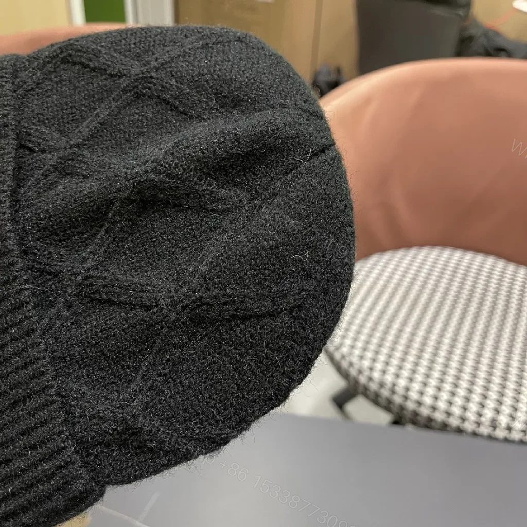 View 11 of Black Knit Beanie with Diamond Texture — Ultra-Wine?
