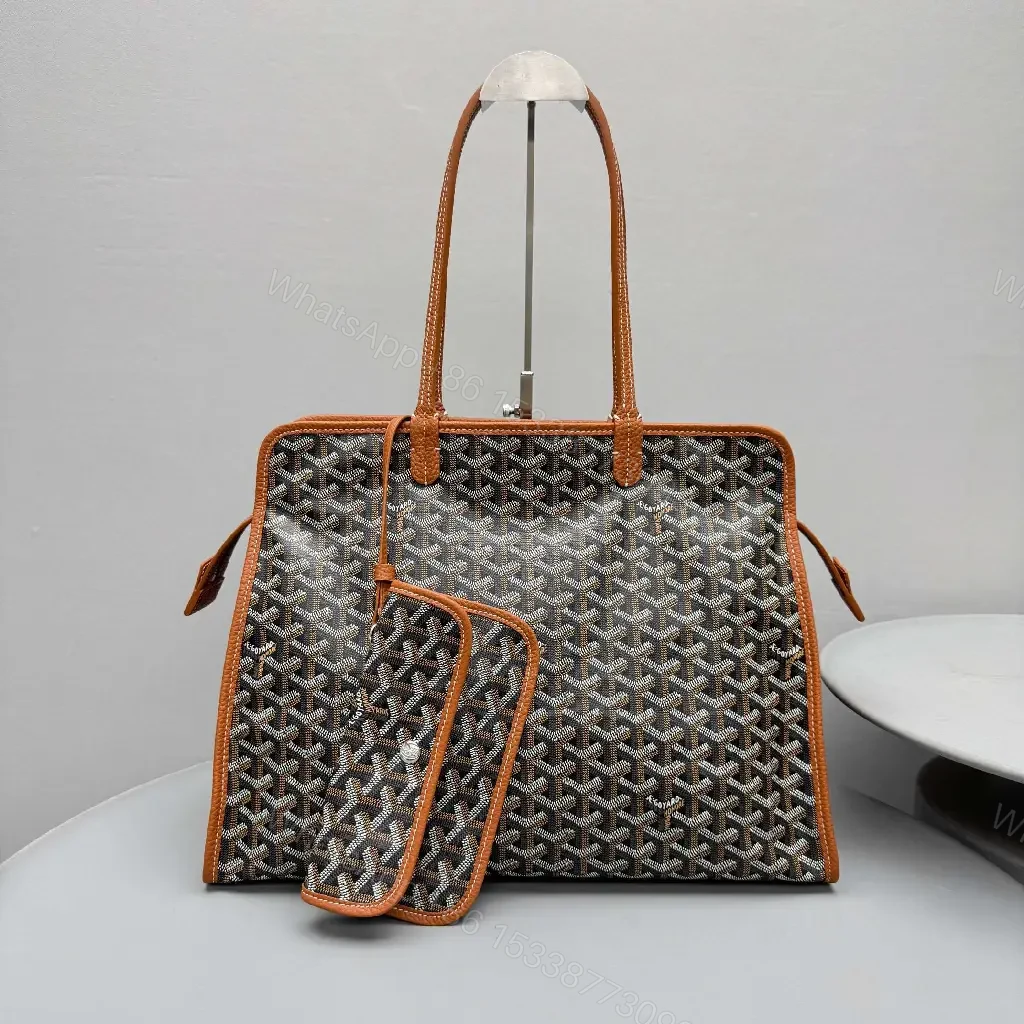 View 9 of Structured Pattern Carry-All: Leather Trim, Monogram Style Bag