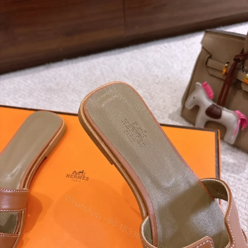 View 5 of H-Pattern Leather Slide Sandals: All-Day Comfort
