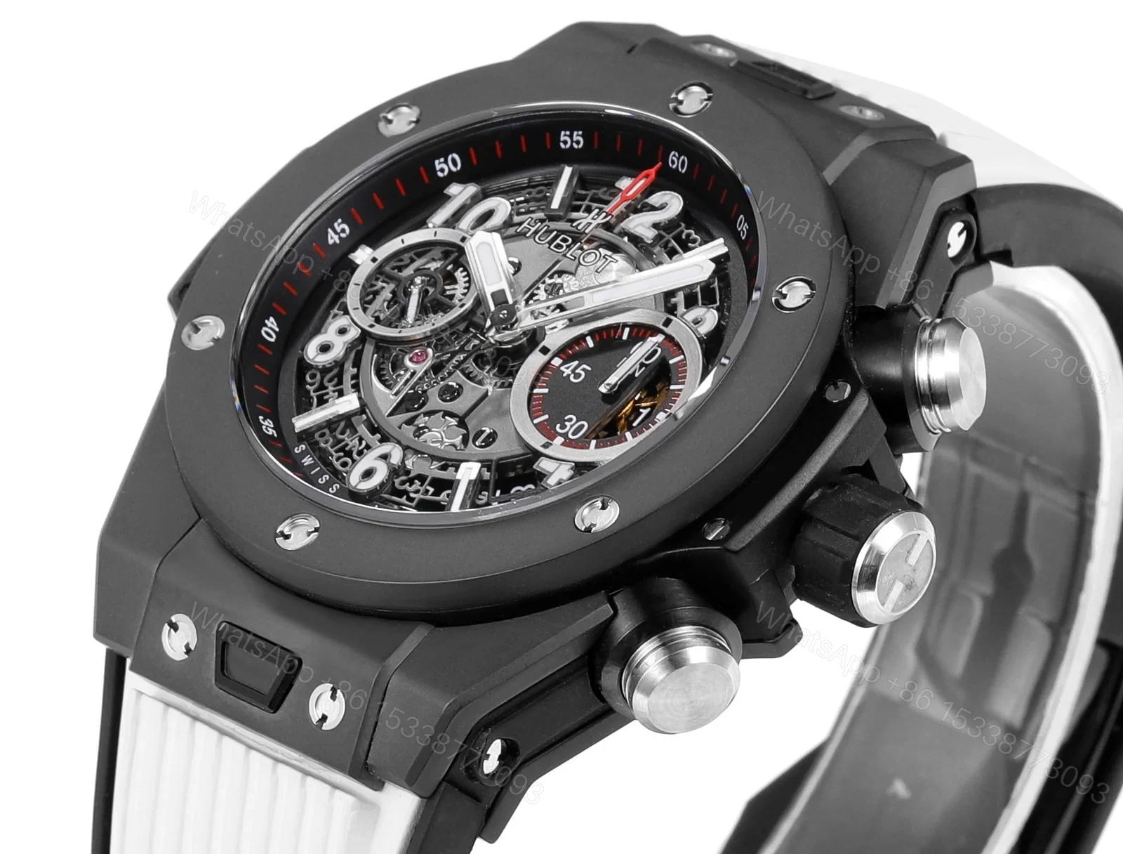View 5 of Hublot Big Bang Ceramic Replica 45MM Premium Black Case White Rubber Strap Edition RG-HUBLOT-CERAMIC-WHITE-45