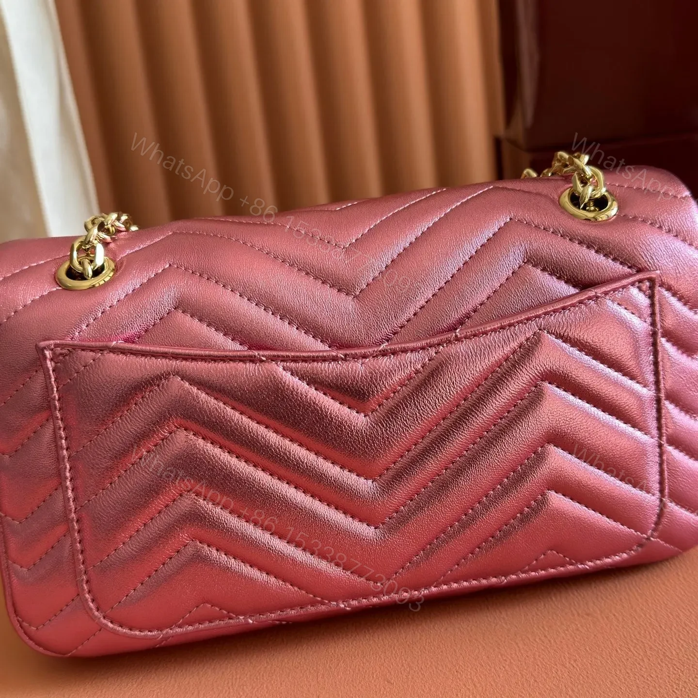 View 5 of GUCCI GG MARMONT BAG 22 IN METALLIC PINK LAMBSKIN