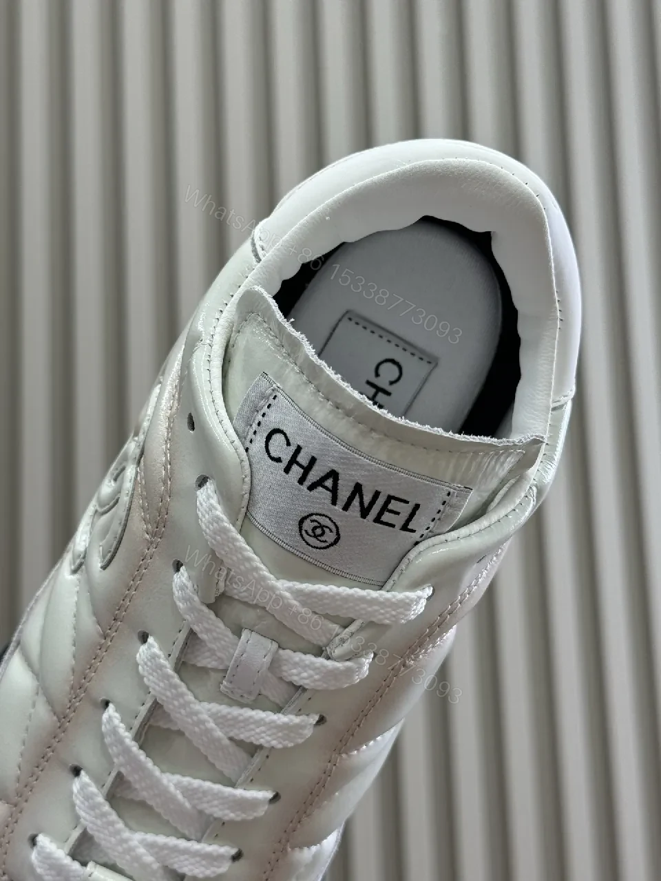 View 7 of White Quilted Leather Sneaker with Subtle Luxe Details