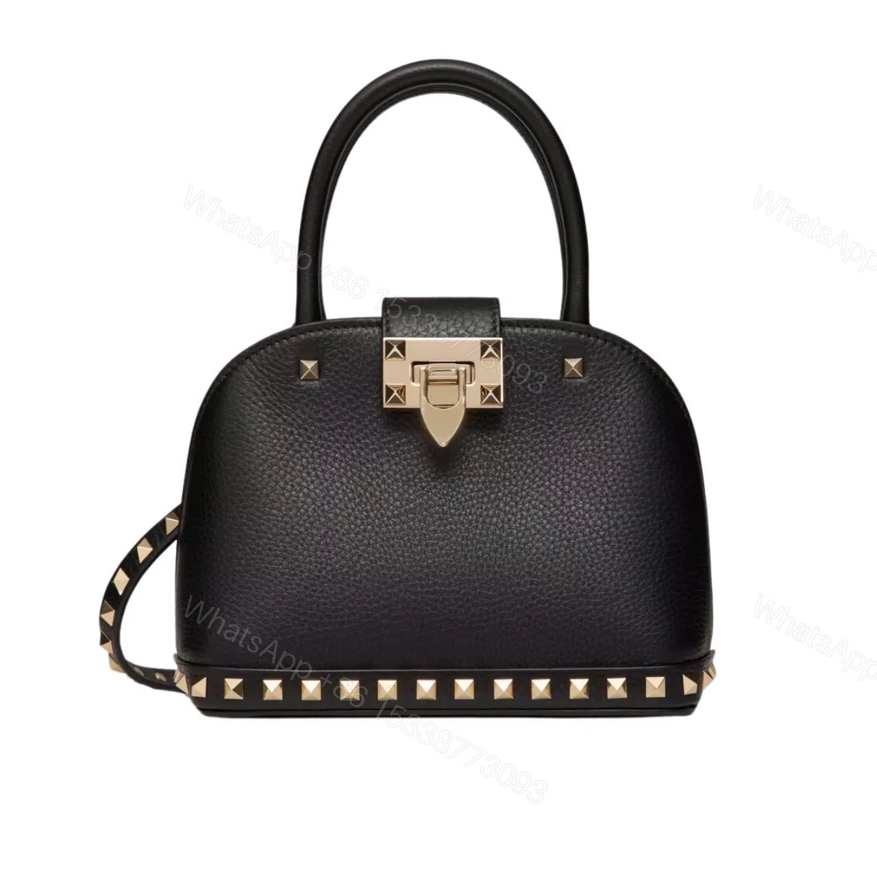 VALENTINO GARAVANI ROCKSTUD HANDBAG IN GRAINY CALFSKIN BLACK 21CM — view 1