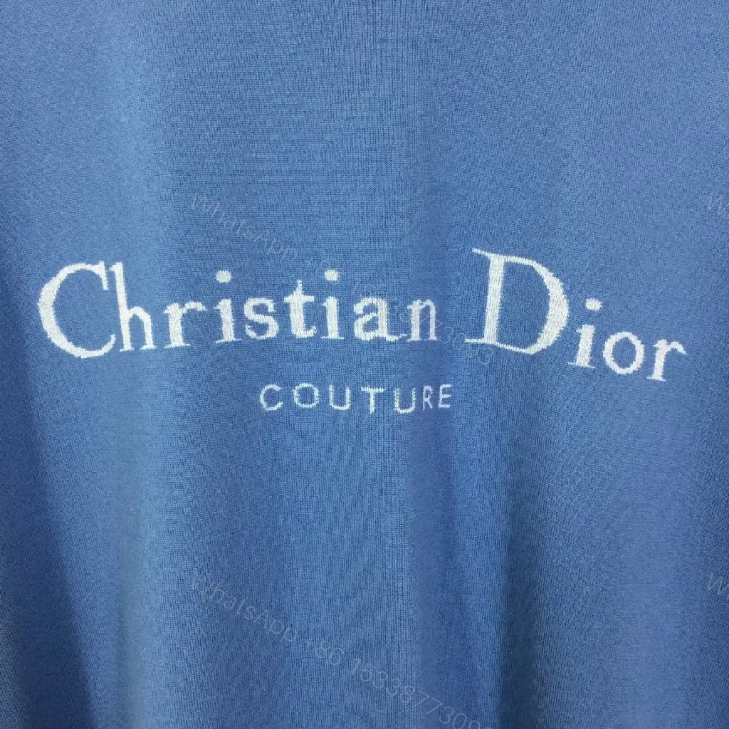 View 4 of Blue Cotton Blend Oversized Tee — Subtle Dior Logo, Luxe Streetwear