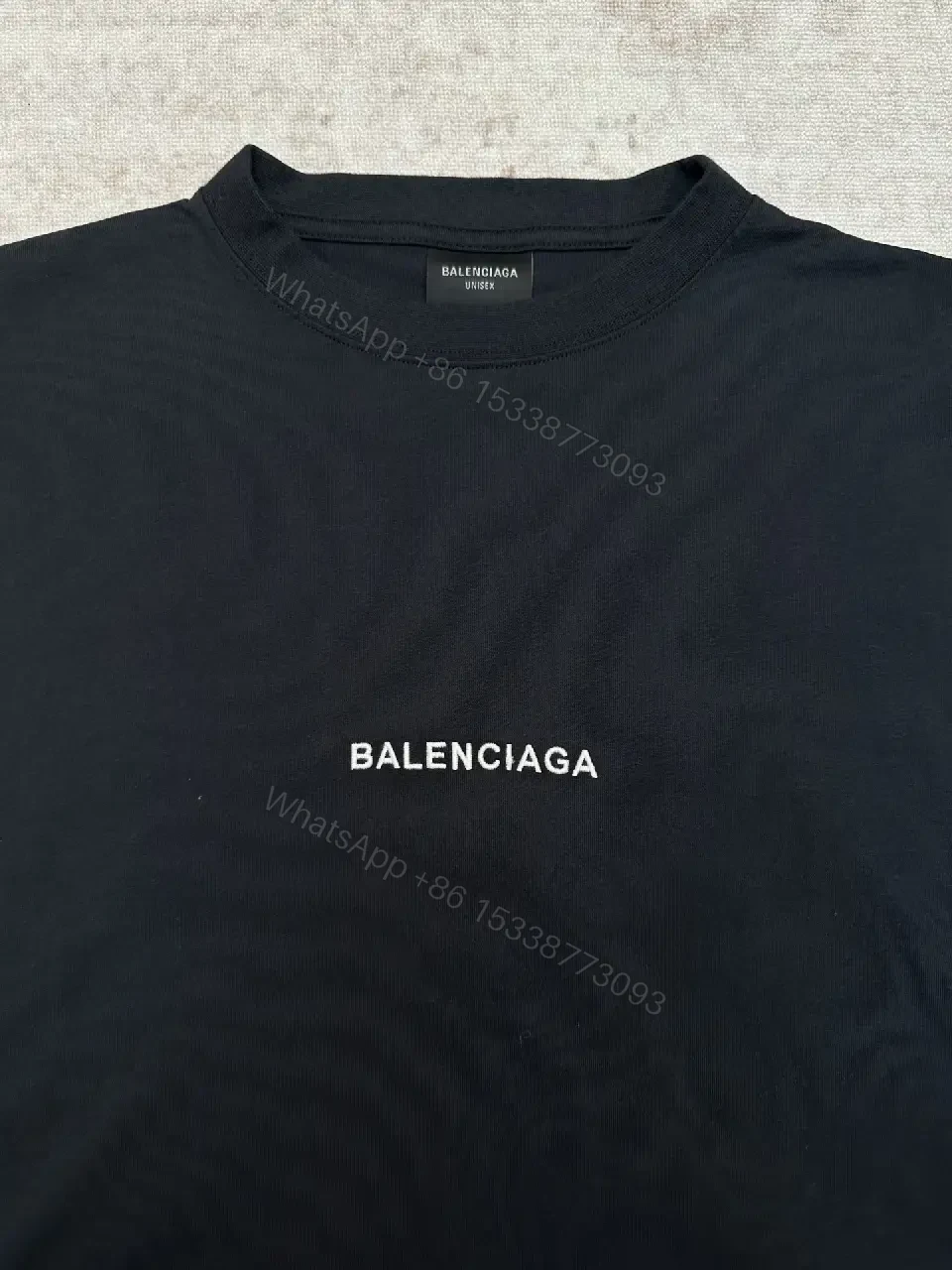 View 6 of Black Cotton Oversized Balenciaga Logo T-Shirt with Crest Patches