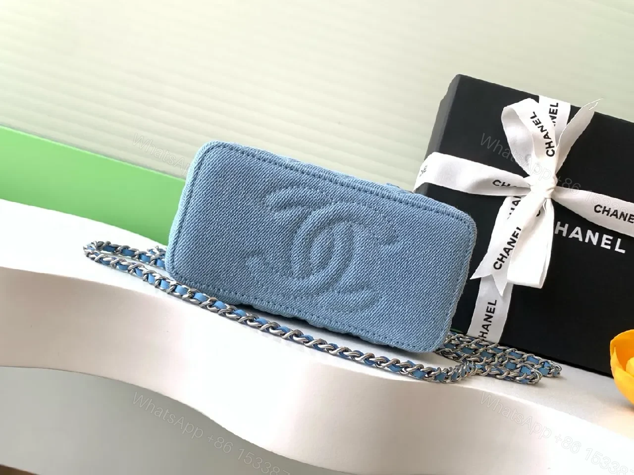 View 7 of Denim Mini Bag: Quilted Charm, Silver Hardware, Chain Strap